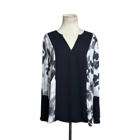 Noir black gray floral color block long sleeves tunic top size M - Picture 1 of 12